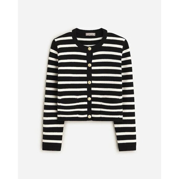 NWT J.Crew Emilie Sweater Lady Jacket in Black Ivory Stripe Knit Cardigan 3X - Picture 1 of 6